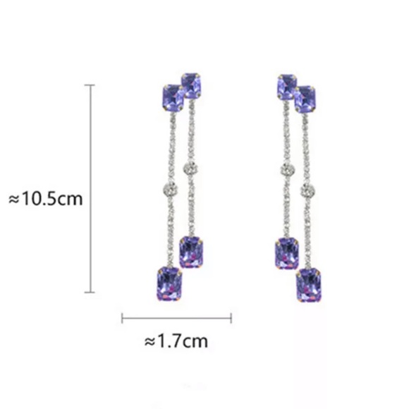 Long Crystal Purple Rhinestone Earrings - Picture 3 of 5